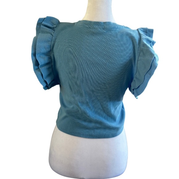 Zara Blue Ruffle Sleeve Ribbed Crop Top - Picture 2 of 4